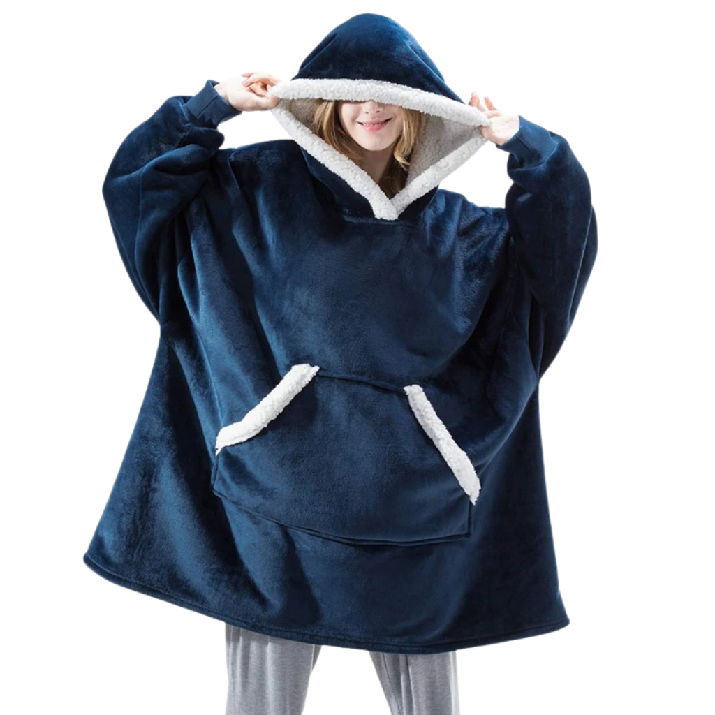 Kocobluza da donna 2 in 1, coperta e felpa con cappuccio, calda, blu